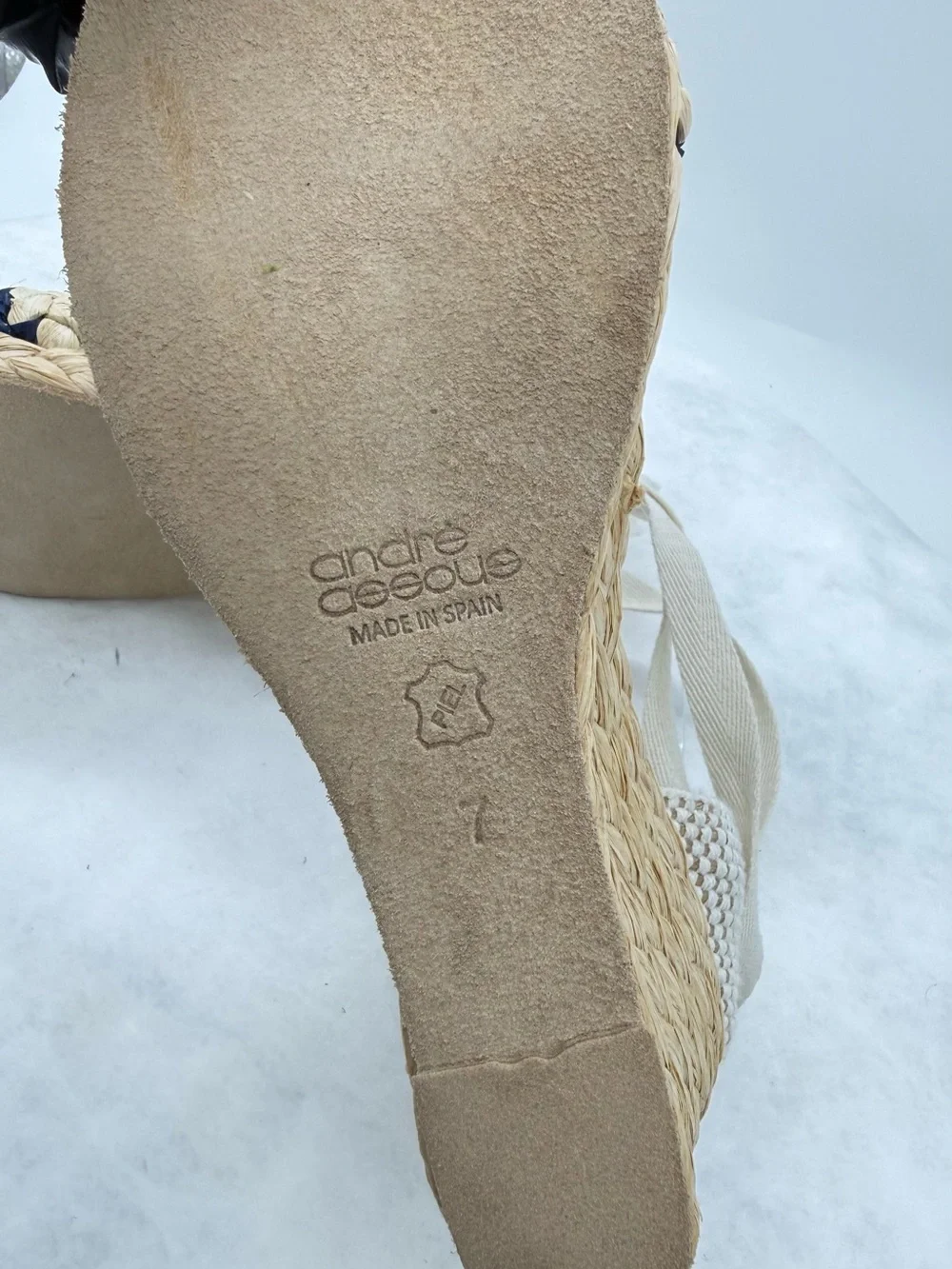 New Braided Espadrille Platform Wedges with Ankle Tie - Cream & Navy